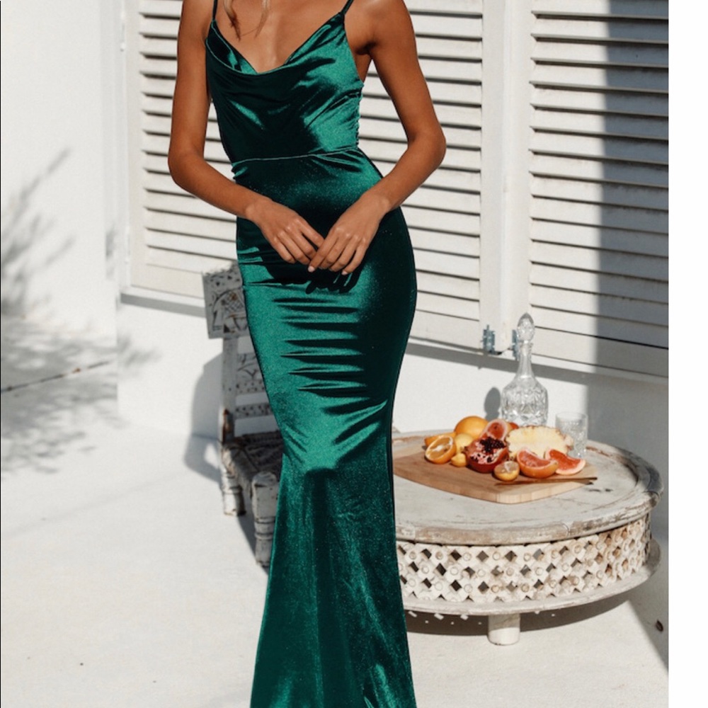 Long emerald green formal dress